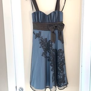 Blue and black chiffon, satin and sequin cocktail dress - US size 10